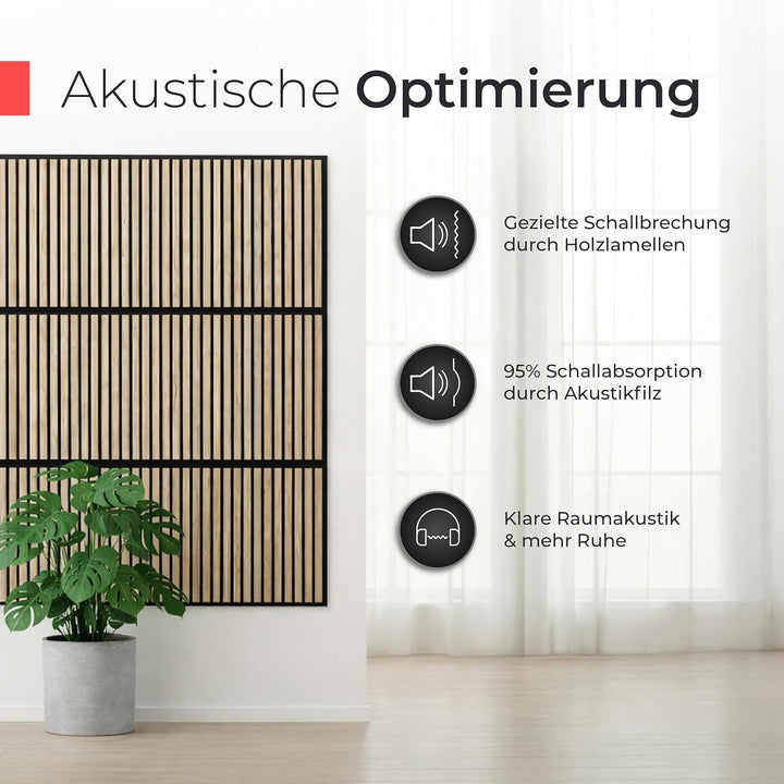 Akustikpaneele Holz - 60x60 cm - Echtholz Eiche & Akustikfilz | Wandpaneele, Schalldämmung, Wandverk