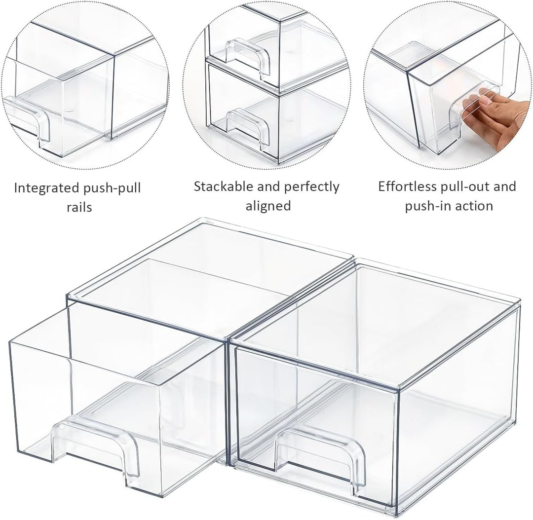 2 Stück Schubladen Organizer Stapelbar,Transparent Badezimmer Organizer mit Schubladen,Organizer Bad