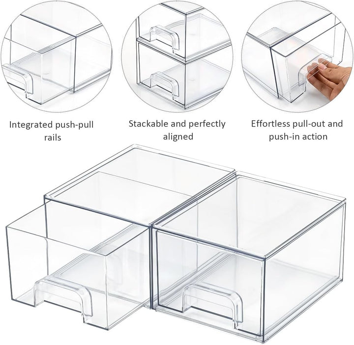 2 Stück Schubladen Organizer Stapelbar,Transparent Badezimmer Organizer mit Schubladen,Organizer Bad