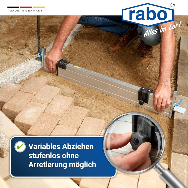 rabo stufenlos verstellbare Abziehschiene 0,60-1,00m, mit 2 verstellbaren Höhenanschlägen, stufenlos