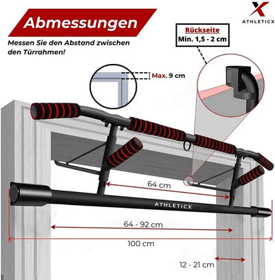 Athleticx Klappbare Klimmzugstange, Pull up bar – Klimmzugstange türrahmen [bis 200 kg], Fitnessgerä