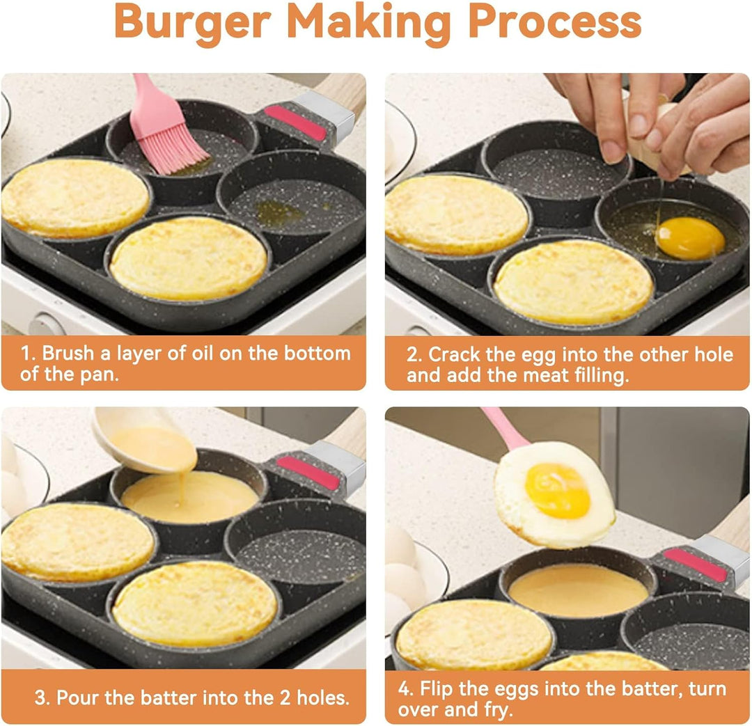 HERCHR 4 Eier Pancake Bratpfanne, Pfannkuchenpfanne Für Gasherd Und Induktionsherd, Spiegelei Burger