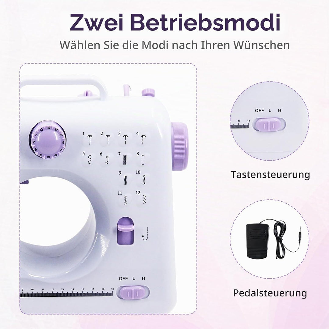 Nähmaschine für Kinder und Anfänger, Mini Sewing Machine, 12 Stichprogrammen Tragbare Elektrische Nä