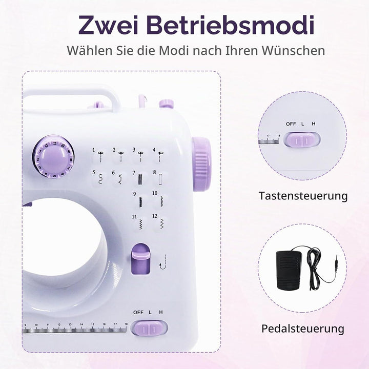 Nähmaschine für Kinder und Anfänger, Mini Sewing Machine, 12 Stichprogrammen Tragbare Elektrische Nä
