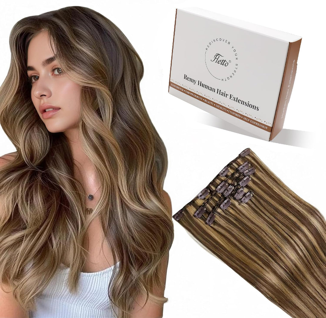 Hetto Echthaar Extensions Clip in Remy Clip in Echthaar Extensions Braun Highlight Extensions Clip i