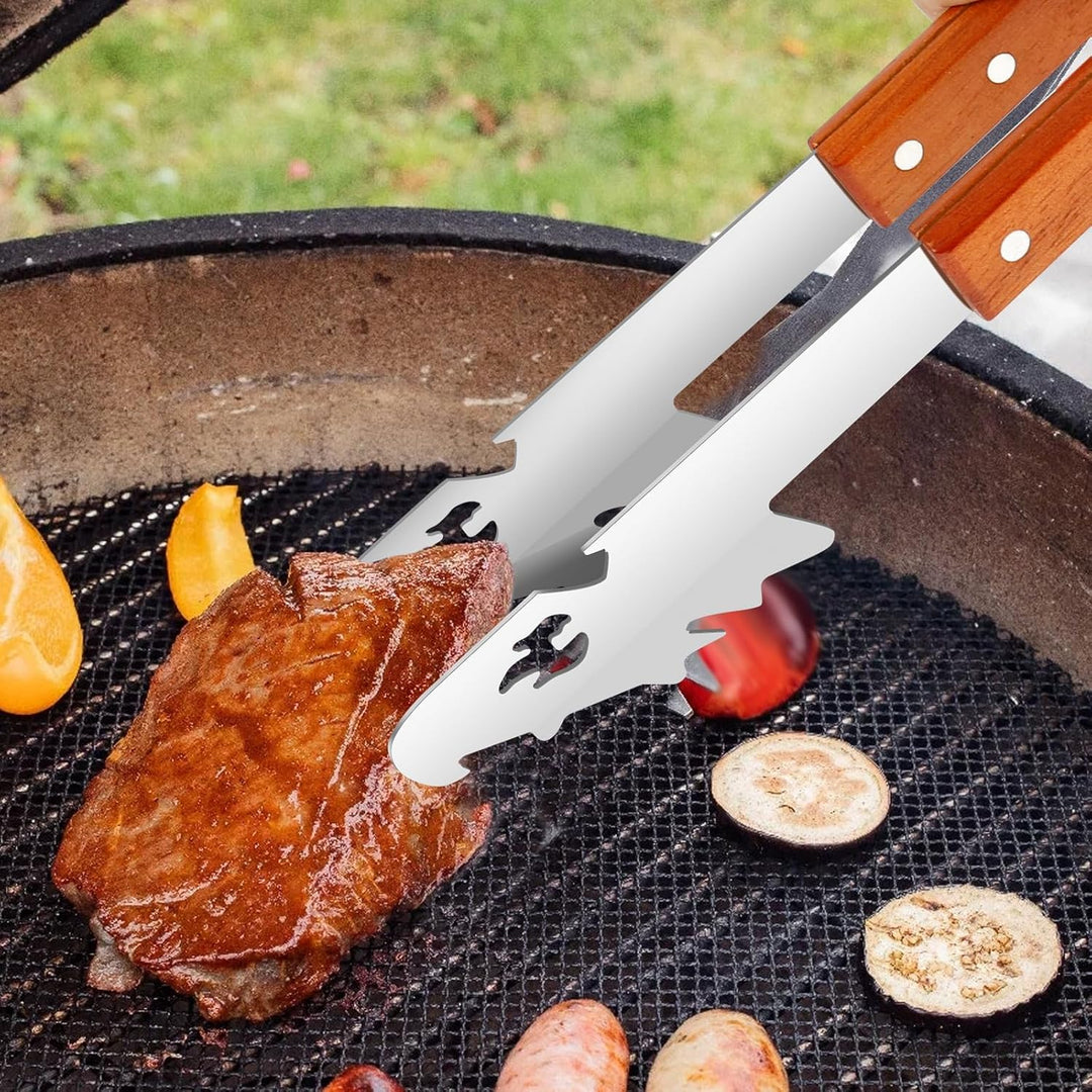 Grillbesteck Set 4 Teilig Grillzubehör Rostfreiem Edelstahl Grillset,Grillzange,2 Grillspatel, Grill