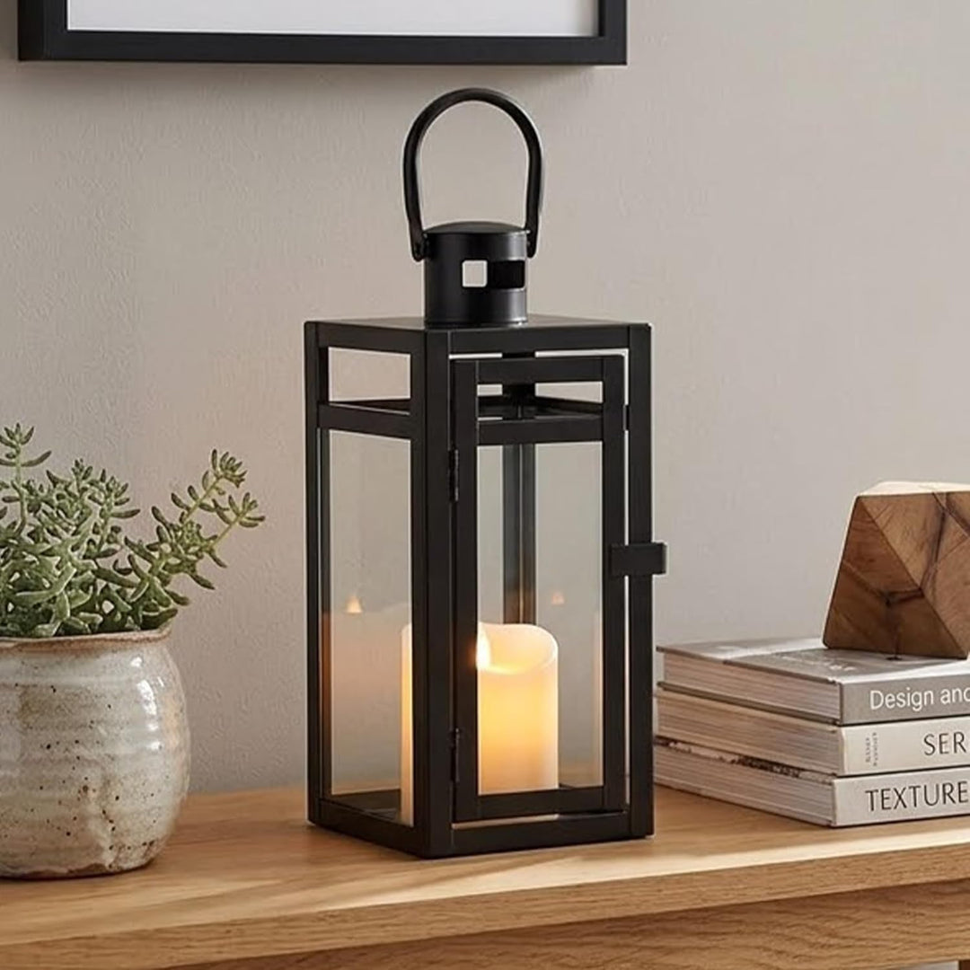 TRIROCKS Dekorative Edelstahl Laterne 30 cm Hoch Metall Kerzenhalter Mit Klaren Glasscheiben Für Hei