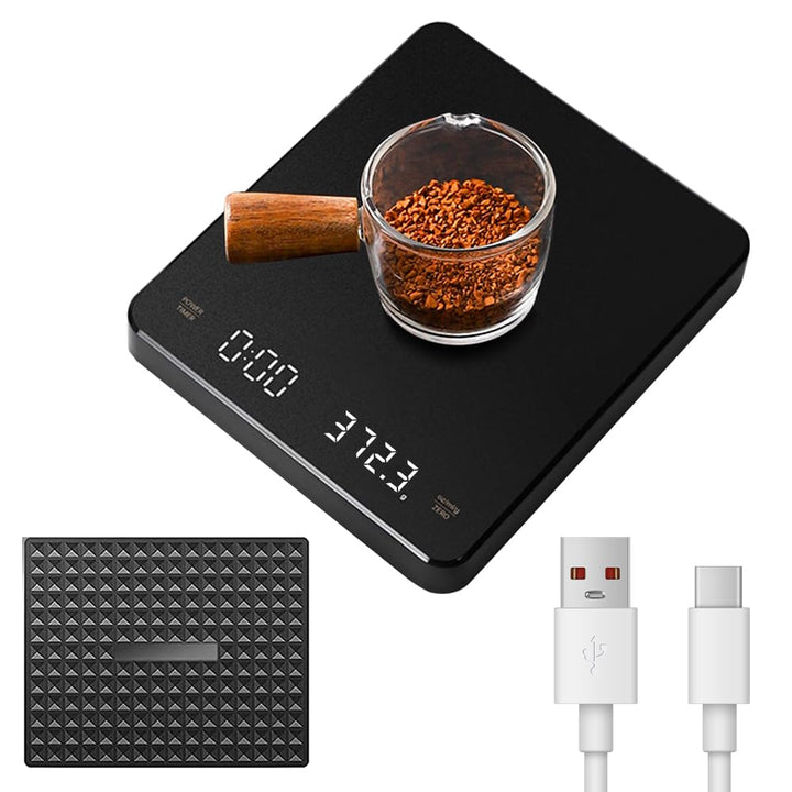 OBEST Kaffeewaage mit Timer, Mini Elektronische Waage 3 kg/1 g | Multifunktion Digitale Küchenwaage,