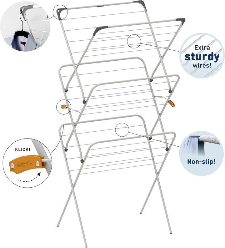 Rörets Wäscheständer Rise White - Pop-Up-Konstruktion - Sicherheitssperre - 61x49x140 cm - 18 m Troc