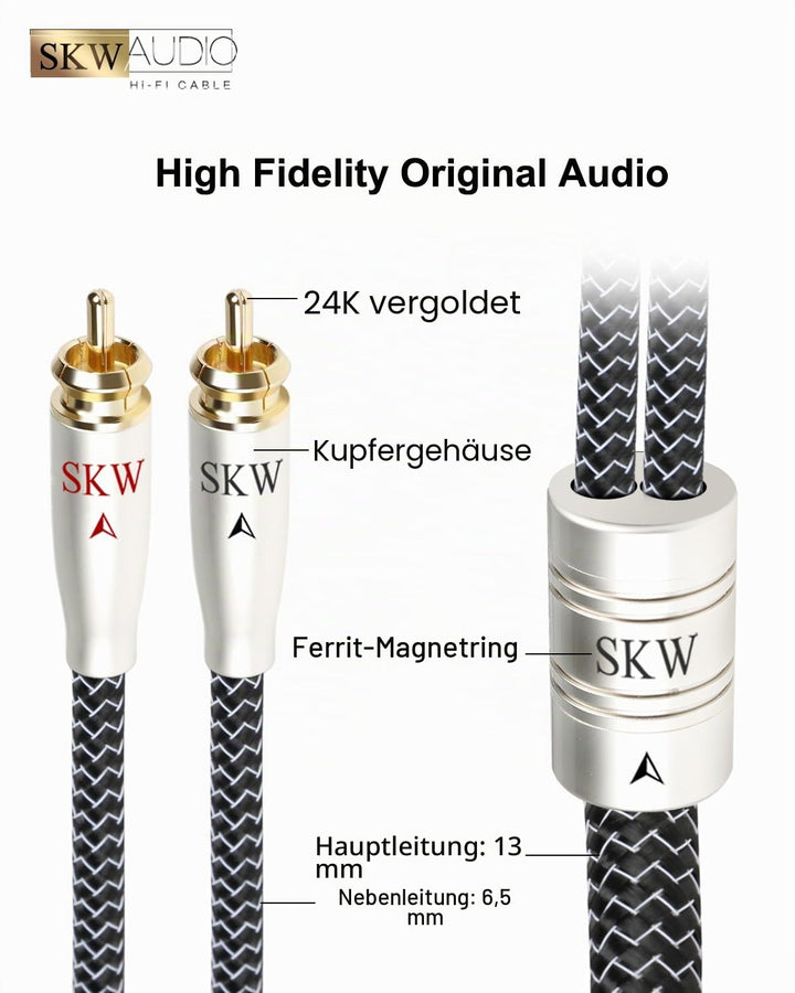 SKW High End Cinch Audio Kabel, Kupfer und Silberlitzendrähte 2 x Cinch zu 2 x Cinch Kabel/RCA Kabel