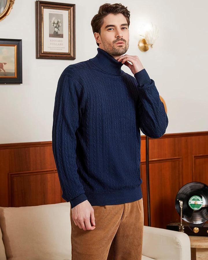 Kallspin Herren Turtleneck Wollmischung Rollkragen Pullover Relaxed Fit Langarm Zopfstrick Jumper L