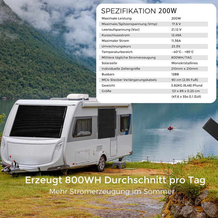 Solarpanel Flexibel 200W 12V, Flexibles Solarpanel Solarmodule Schwarz Monokristallines Solar für Wo