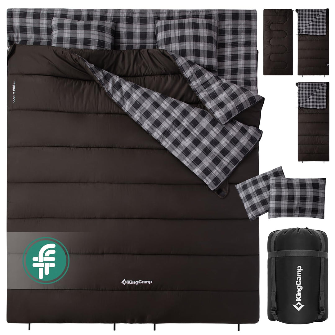 KingCamp Doppelschlafsack Baumwolle Flanell Winter Schlafsack 2 Personen Warmer Deckenschlafsack 3-4