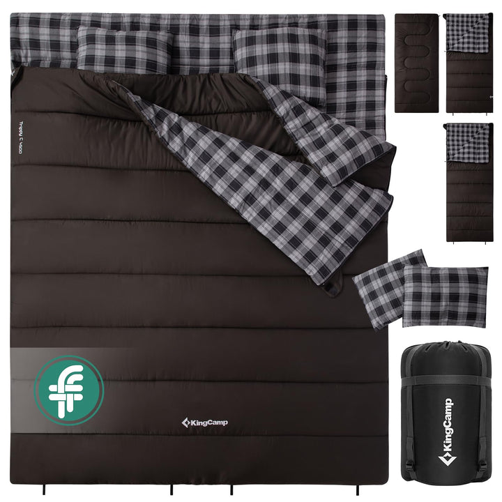 KingCamp Doppelschlafsack Baumwolle Flanell Winter Schlafsack 2 Personen Warmer Deckenschlafsack 3-4