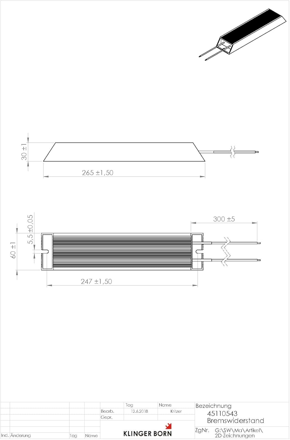 Bremswiderstand für Parker AC10, 3Ph-400V, 3,0-4,0kW - 100Ohm/400W