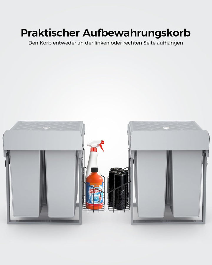 lovewind Dreikammer-Abfalleimer, 20L+2x10L, Mülleimer küche, Mülltrennsystem für Unterschrank，Stahlr
