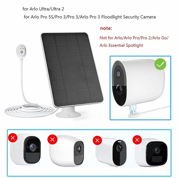 Solarpanel für Kamera 4W 5V w/ 360° verstellbare Halterung kompatibel mit Arlo Pro 4/Ultra 2/Pro 3/U
