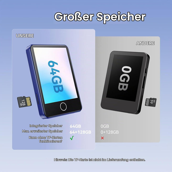 AGPTEK 64GB MP3 Player Bluetooth 5.3 mit 2,8 Zoll Full-Touchscreen, Tragbarer HiFi Musik mit Lautspr