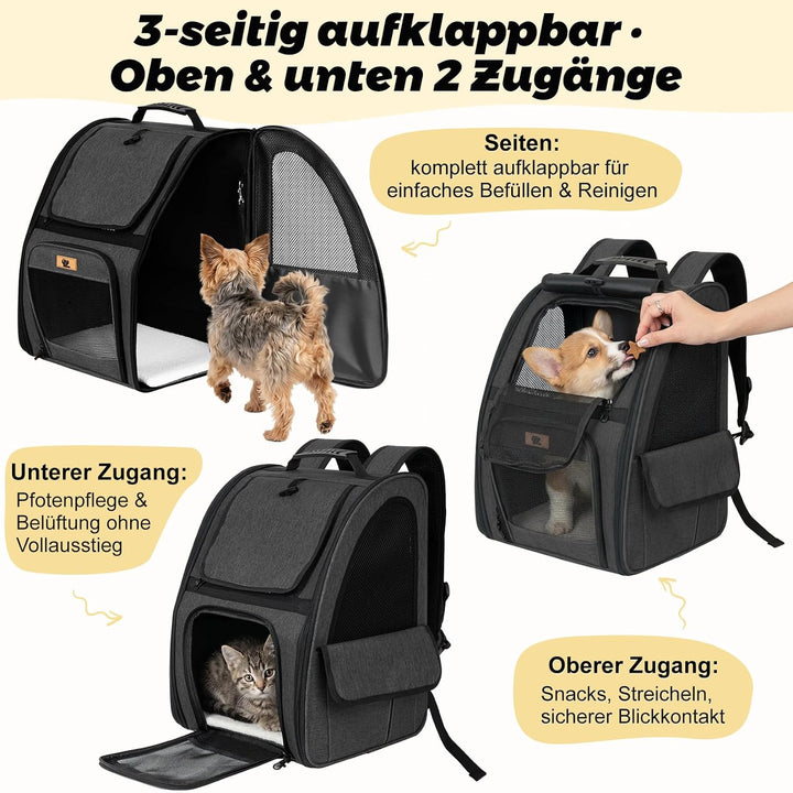 Aystkniet Hunderucksack, Katzenrucksack mit 270° Rundumbelüftung und 3-fachem Einstieg, Faltbare Hau