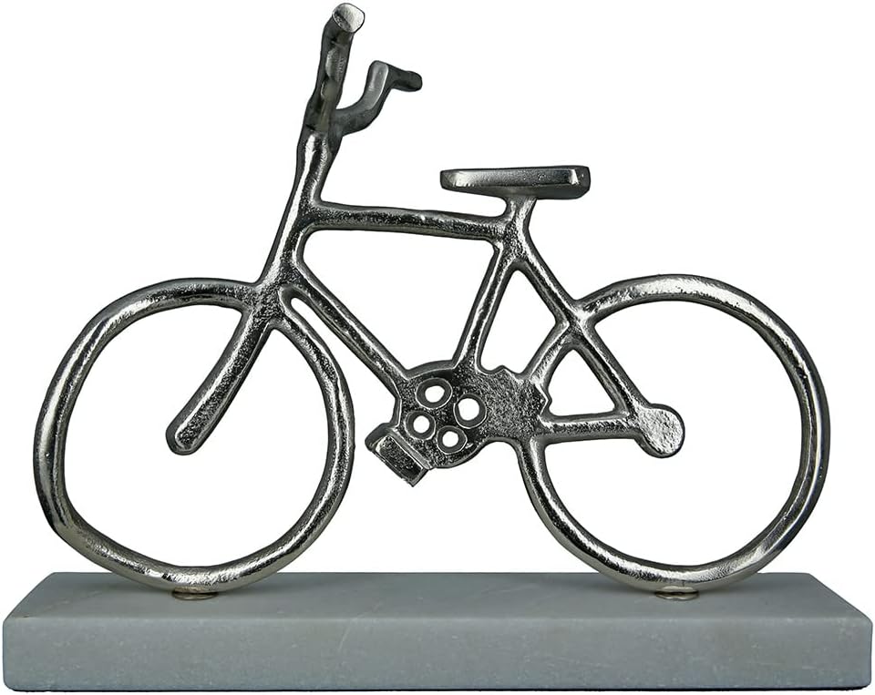 GILDE Deko Objekt Skulptur - Fahrrad aus Aluminium auf Marmor Sockel - Breite 35 cm Höhe 28 cm