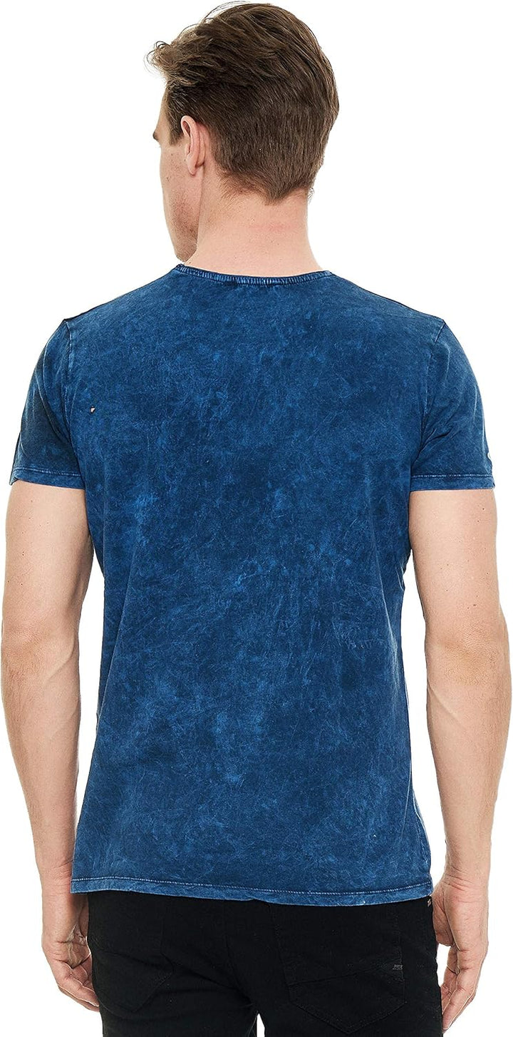 T-Shirt Herren Kurzarm Rundhals Tshirt Printed Shirt Regular Fit Verwaschen Plakativer Druck 232, Fa