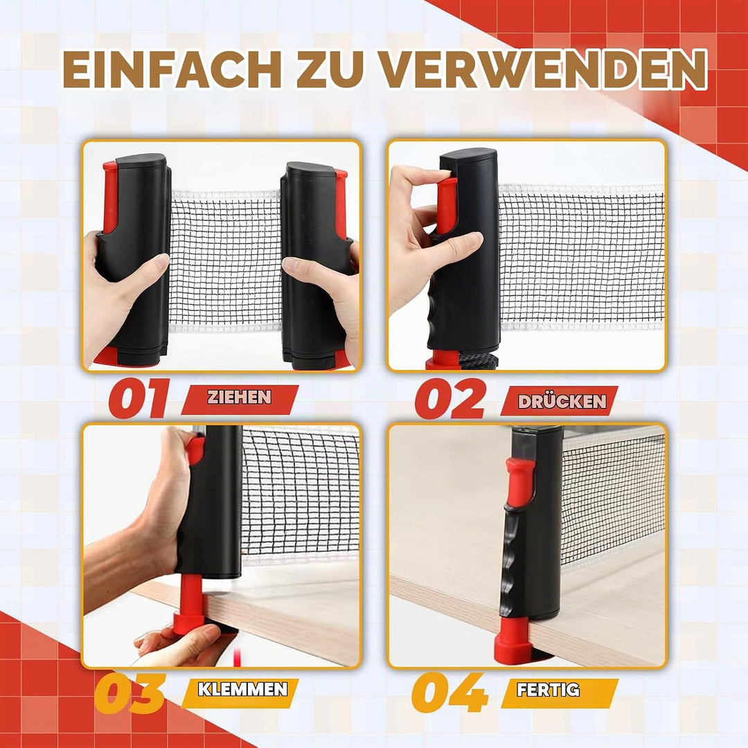 CHRI Tischtennis Set Tischtennisschläger Set mit Einziehbarem Netz 2 Tischtennisschläger 6 Tischtenn