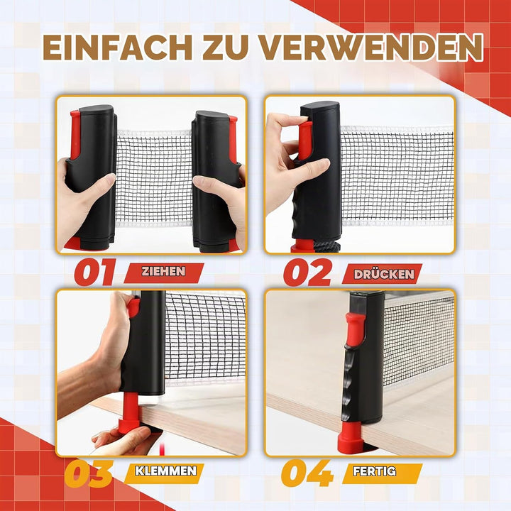 CHRI Tischtennis Set Tischtennisschläger Set mit Einziehbarem Netz 2 Tischtennisschläger 6 Tischtenn
