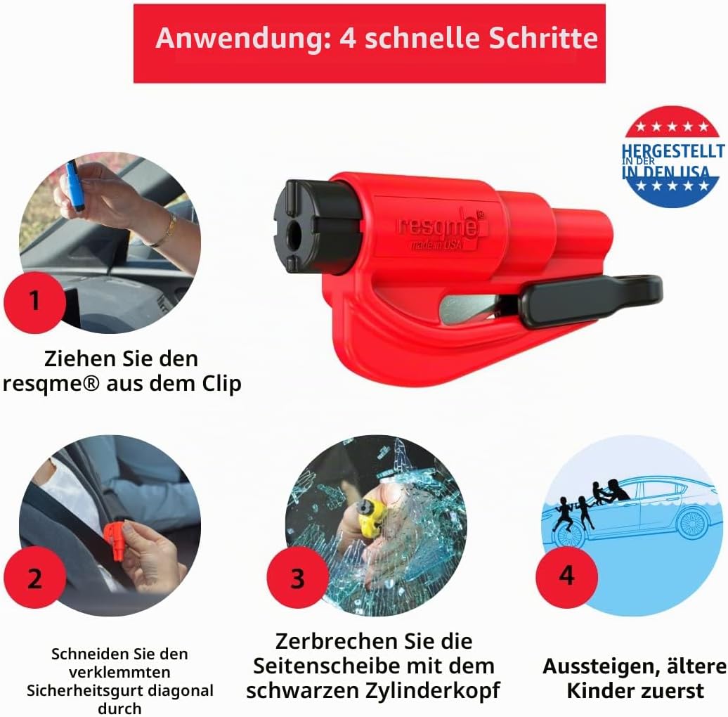 RESQME Notfall-Schlüsselanhänger Auto Fluchtwerkzeug, 2-in-1 Gurtschneider und Fensterbrecher, USA-H