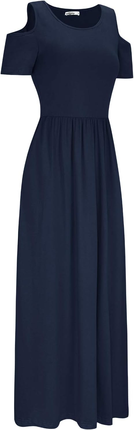 STYLEWORD Sommerkleid Damen Lang Maxikleid Sommer Elegant Freizeitkleid Kurzarm Kleider mit Taschen