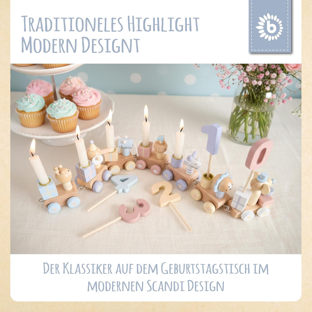 Bieco Geburtstagszug Holz - Candy Look 0-99 Jahre - Junge - Mädchen 1 Geburtstag Geburtstagsring Geb