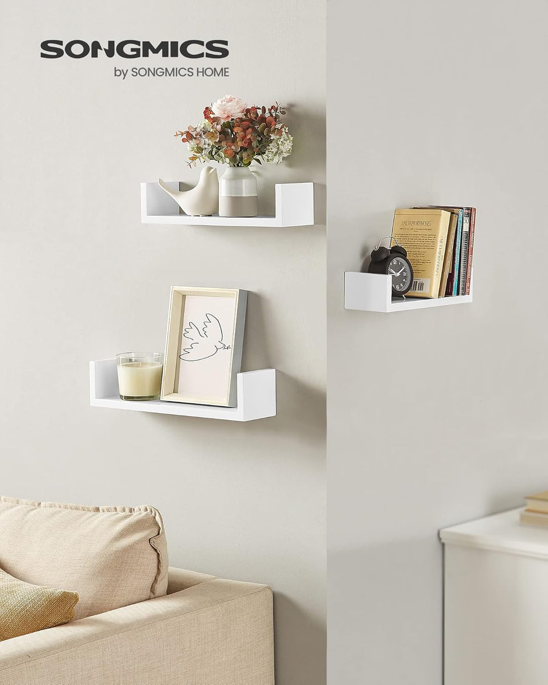 SONGMICS Custos Kollektion - Wandregal, 3er Set, Schweberegal, 30/35/40 cm, Regal zur Wandmontage, j