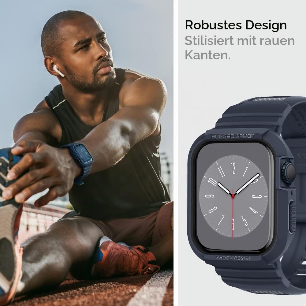 Spigen Rugged Armor Pro Hülle mit Band für Apple Watch 45/44mm | TPU-Unibody-Hülle mit Armband, Carb