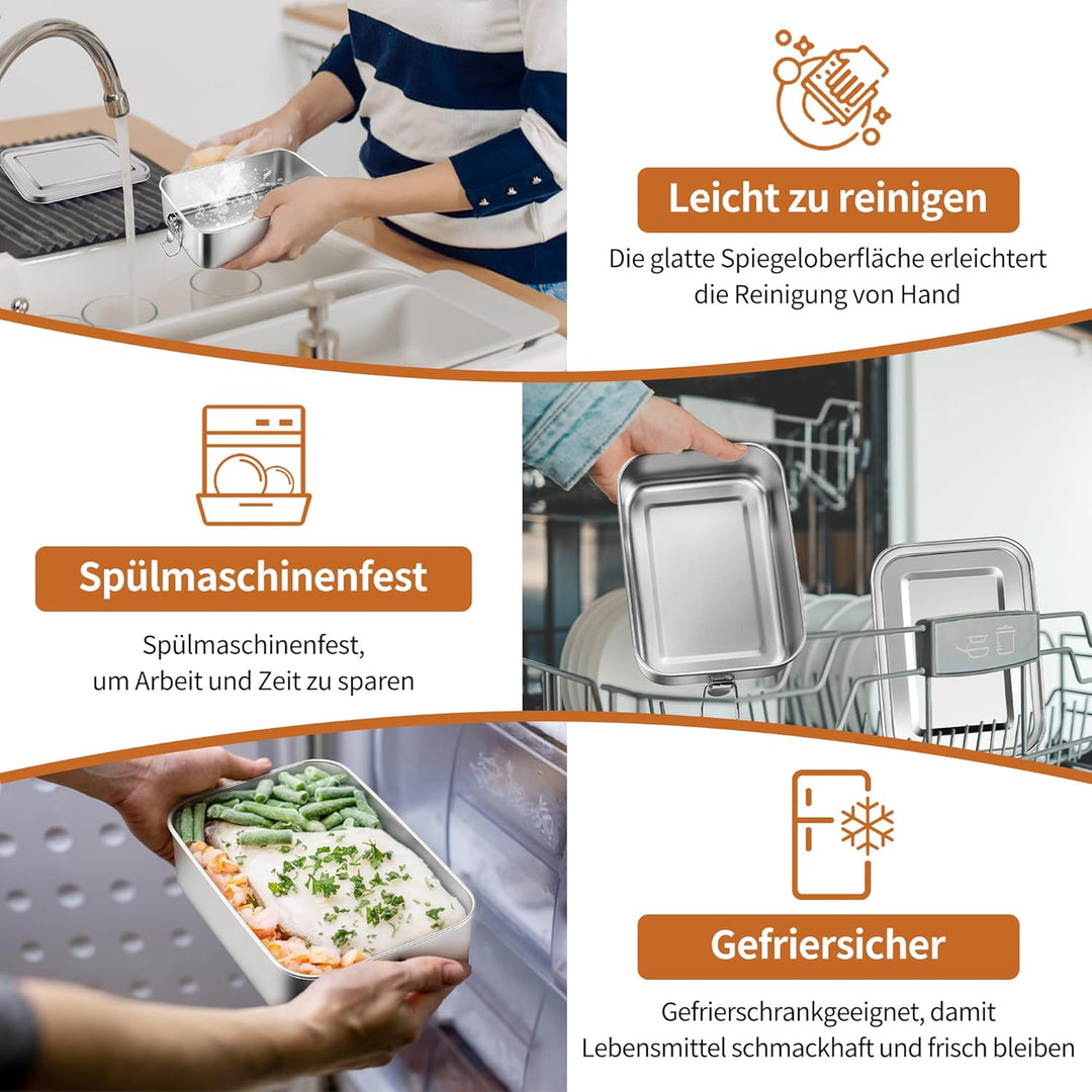 Homikit Brotdose mit Fächern, Edelstahl Bento Box Lunchbox mit Tasche, 2400ml Lunch Box für Kinder &