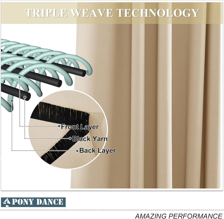 PONY DANCE Verdunkelungsvorhang Beige Ösenvorhang 2er Set H 260 x B 200 cm Gardinen Beige Blickdicht