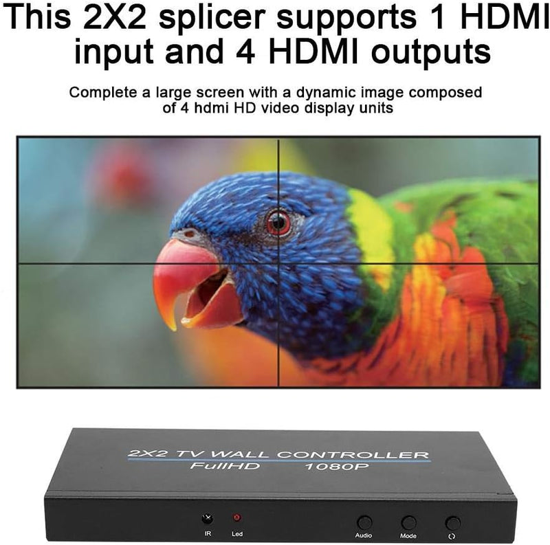Dpofirs 12V Videowand 2X2 Splicer LED Videowandcontroller, 1x HDMI 4X HDMI Hochleistungs HD Videopro