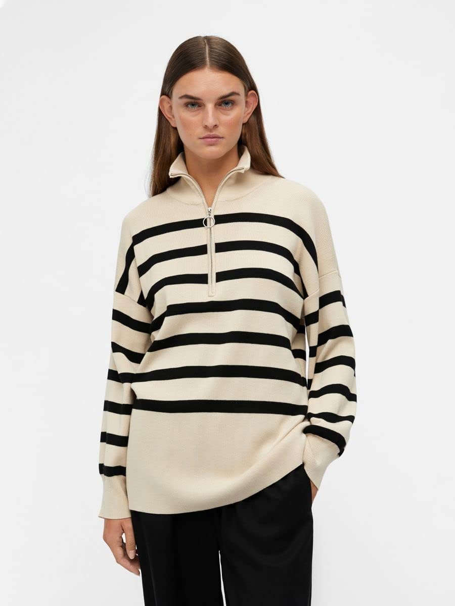 OBJECT Damen Objester L/S Knit Zip Pullover Noos Strickpullover, Sandshell