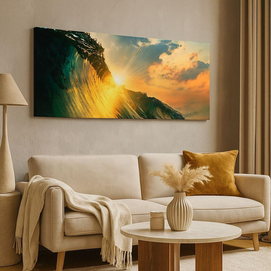 Wandbilder Dekoration Wohnzimmer Meer Welle Wasser Panorama Bilder auf Leinwand 120x50cm Leinwandbil