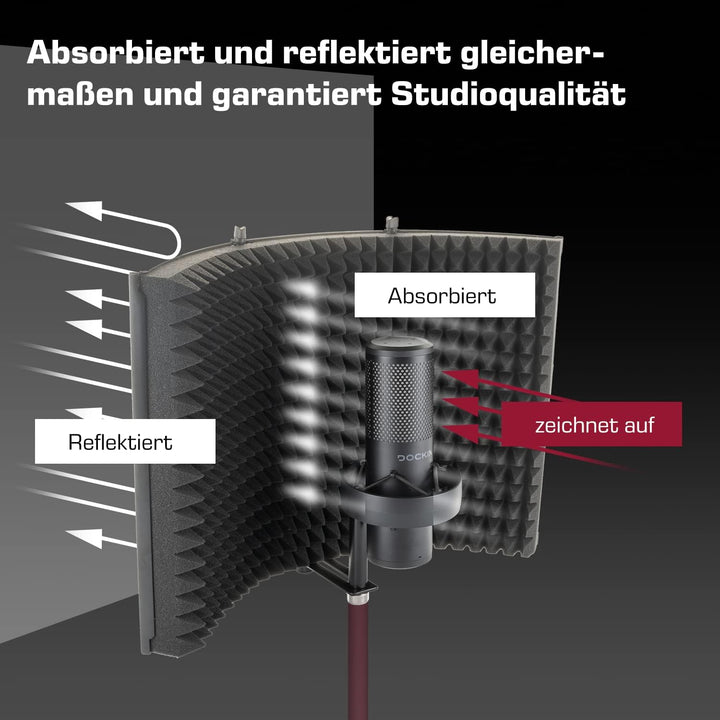 DOCKIN® 𝗣𝗥𝗘𝗠𝗜𝗨𝗠 Mikrofon Pop Filter Isolation-Schallschutz mit hochdichtem Akustikschaumstoff, 3 Sei