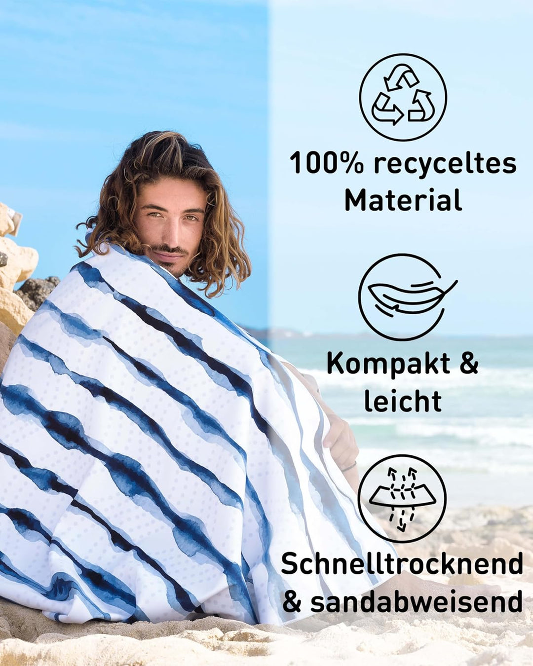 Fit-Flip Strandtuch XXL aus Mikrofaser - leicht und schnelltrocknend - 100% recyceltes Strandhandtuc