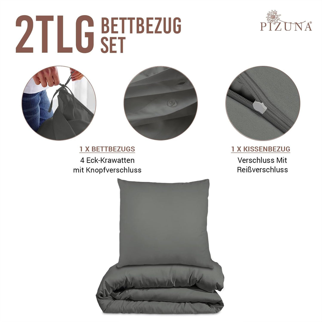 Pizuna 400 Fadenzahl aus Baumwolle Bettwäsche Anthrazit Grau, 100% Langstaple Baumwolle Bettbezug un