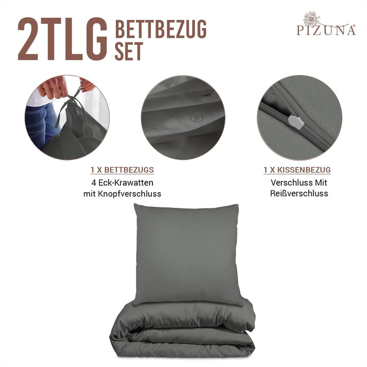 Pizuna 400 Fadenzahl aus Baumwolle Bettwäsche Anthrazit Grau, 100% Langstaple Baumwolle Bettbezug un