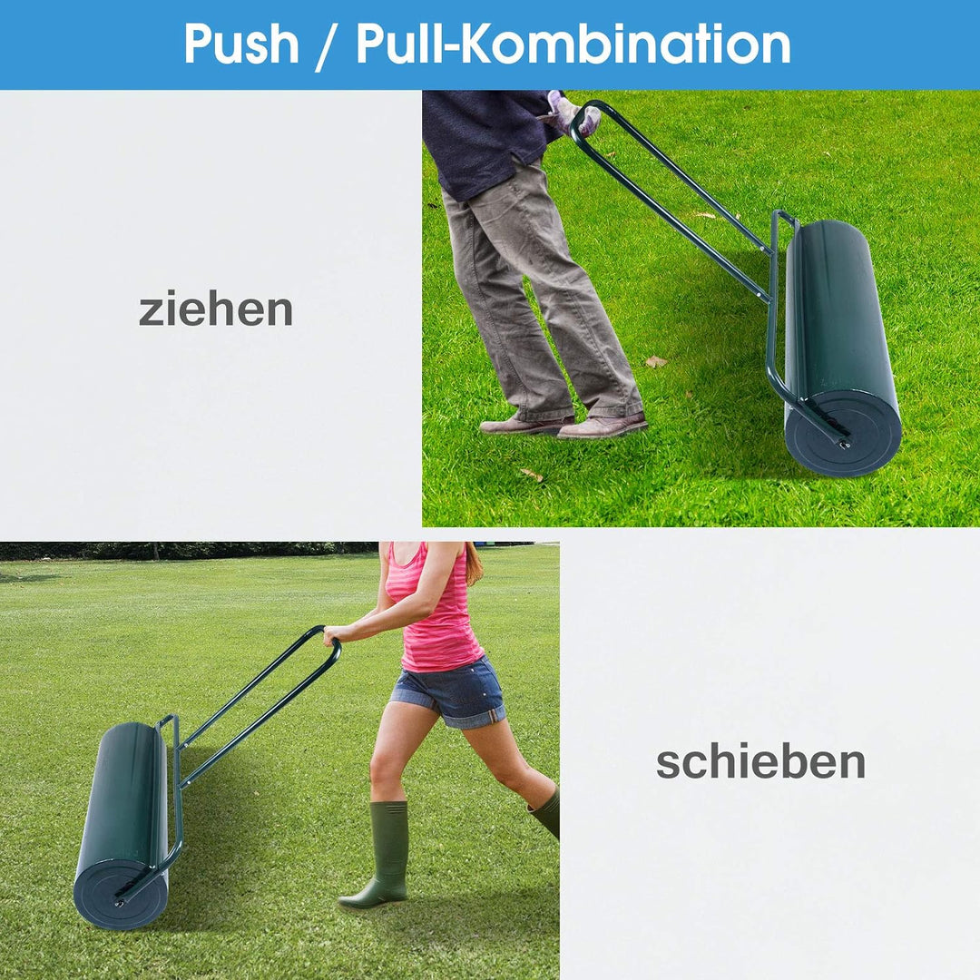 GOPLUS Rasenwalze, 48L/63L Gartenwalze befüllbar mit Wasser & Sand, Rasenroller aus Metall, Graswalz