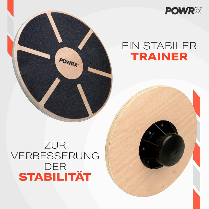 POWRX Balance Board aus Holz - Gleichgewichtstrainer | Bewegungskreisel für Physiotherapie inkl. Wor