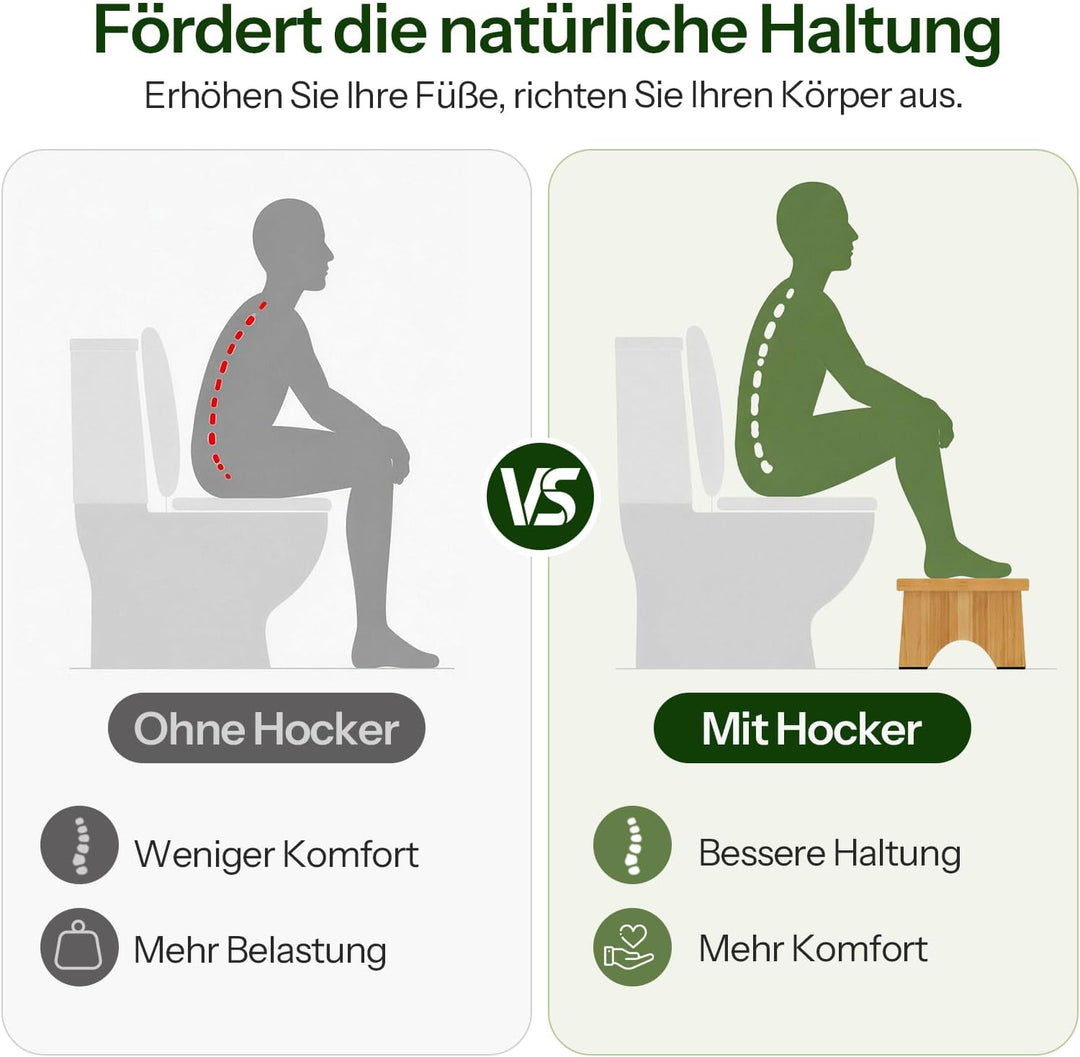 HOOBRO Klappbarer Toilettenhocker aus Bambus, montagefreier Klohocker mit Abflussrillen und Rutschfe