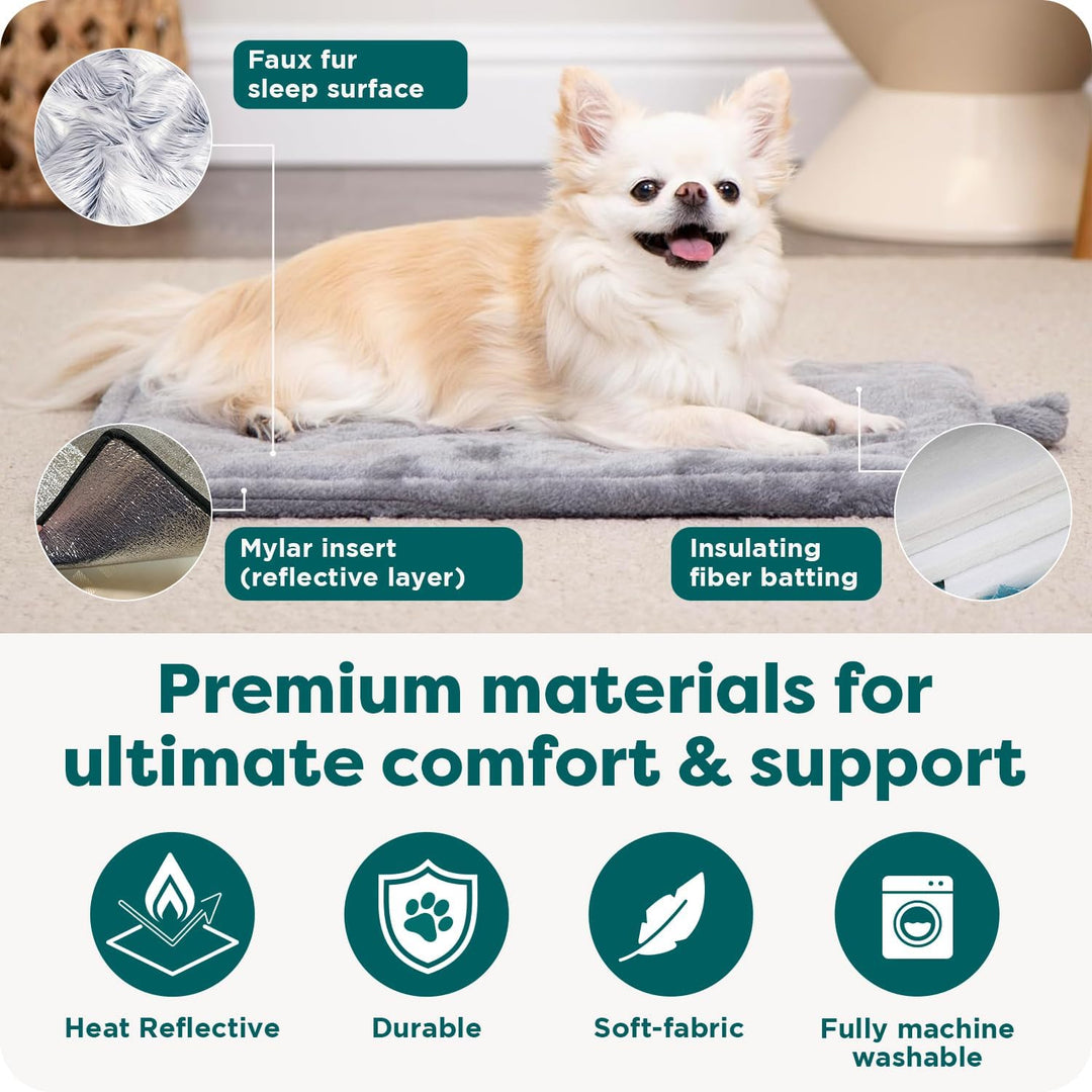 Furhaven Small Cat Bed ThermaNAP Quilted Faux Fur Self-Warming Pad, Washable - Snow Leopard, Small S