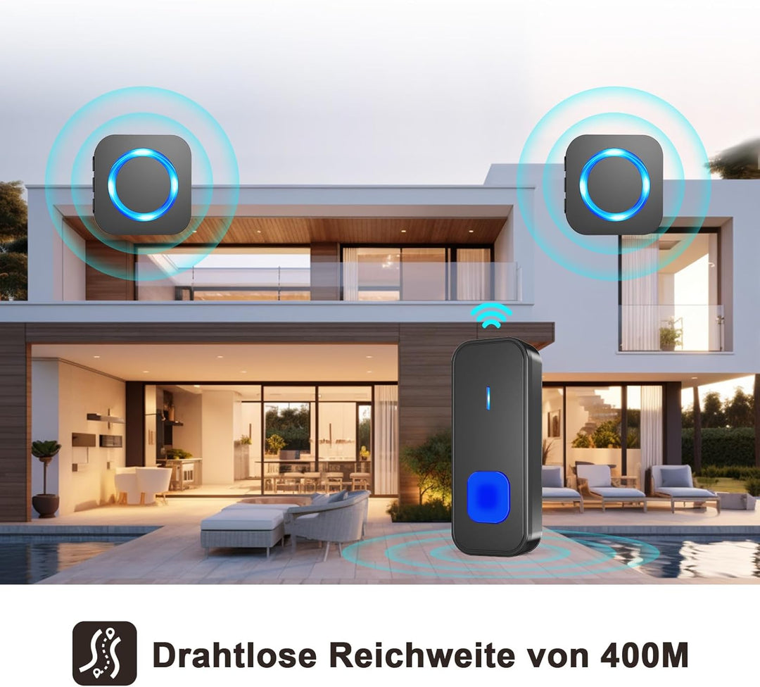 SURFOU Funkklingel, Aussen Kabellose Wasserdicht Türklingel Haustürklingel, 400m Funk Reichweite Kli