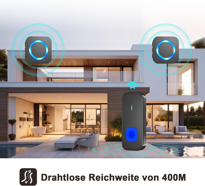 SURFOU Funkklingel, Aussen Kabellose Wasserdicht Türklingel Haustürklingel, 400m Funk Reichweite Kli