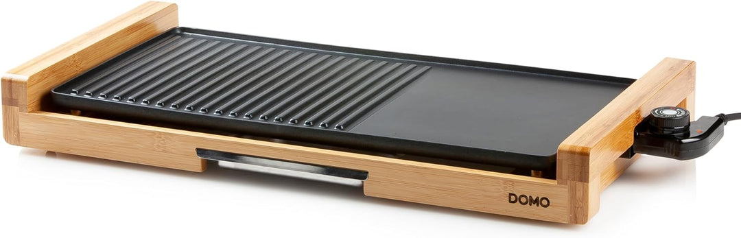 DOMO DO8311TP Electric Grill Plate Bamboo - Integrierte Fettauffangschale - 60 cm Abnehmbare Grillpl