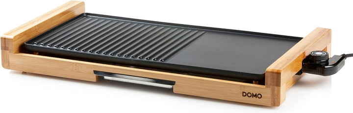 DOMO DO8311TP Electric Grill Plate Bamboo - Integrierte Fettauffangschale - 60 cm Abnehmbare Grillpl