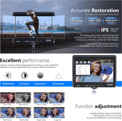 NEEWER F100 7Zoll Kamera Feldmonitor Video Assist Slim IPS 1280x800 HDMI Eingang 1080p mit 2600mA Li